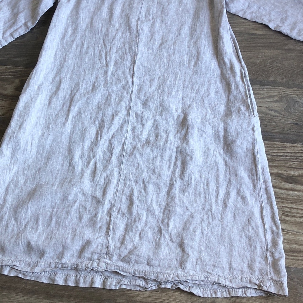 Muji Linen 3/4 Sleeve Pocket Dress Heathered Grey Medium Lagenlook Layering - Picture 8 of 16